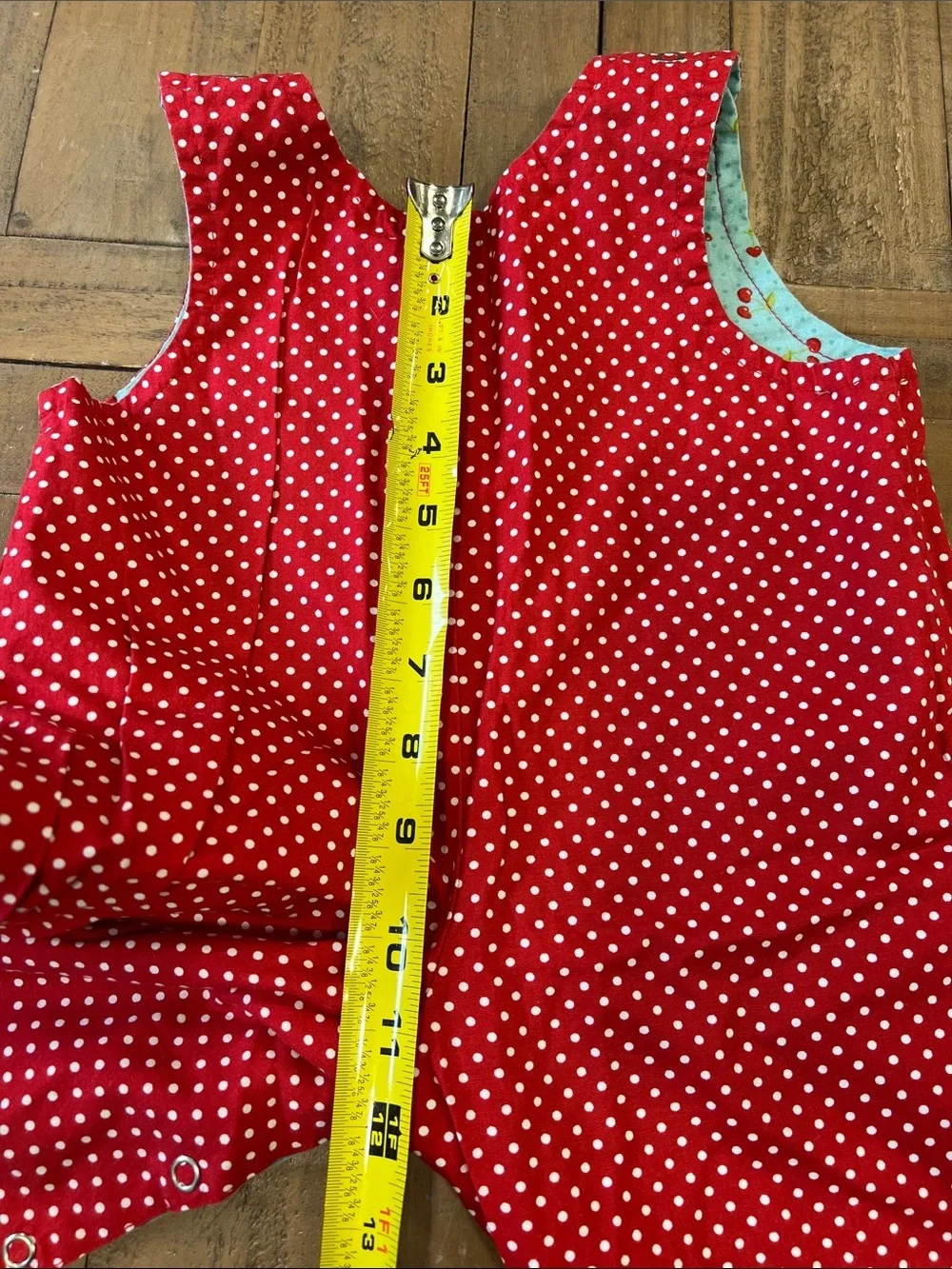 Boutique Aqua cherry print reversible red polka dot overalls 6-9 months